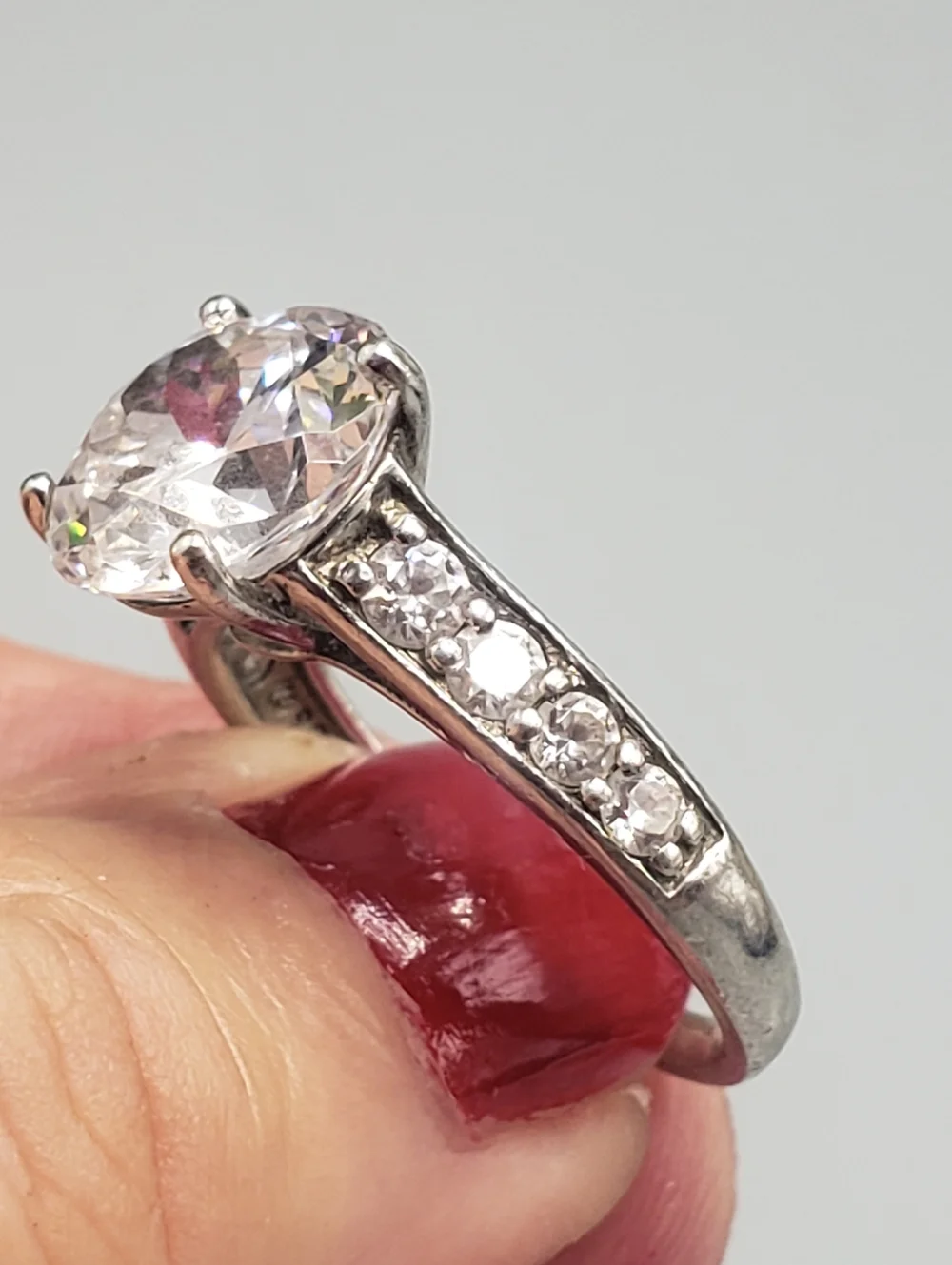 Sterling Silver w/ CZ crystals - Solitaire Cocktail Ring 7.75